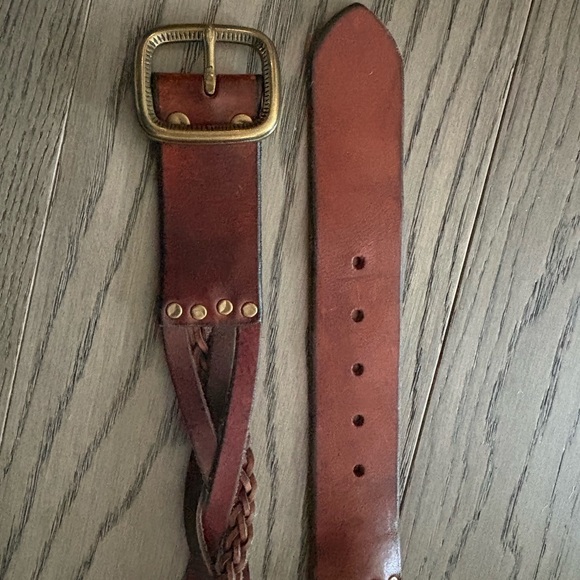 Brown Braided Genuine Leather Belt with Gold Buckle - Picture 2 of 7